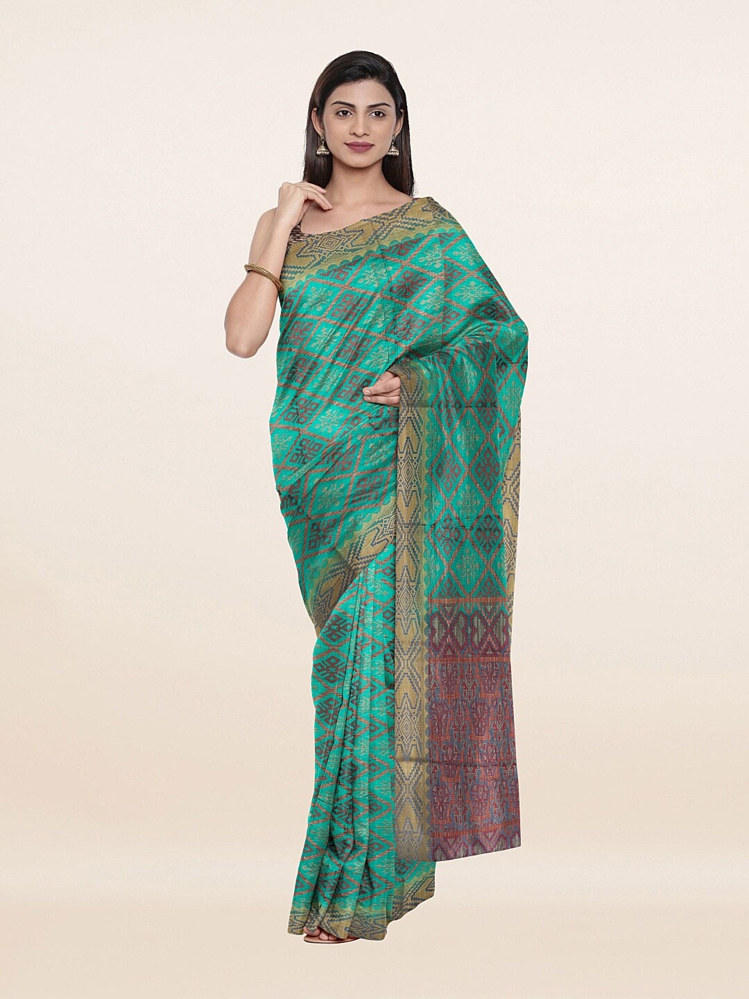 

Pothys Sea Green & Blue Ethnic Motifs Zari Art Silk Saree