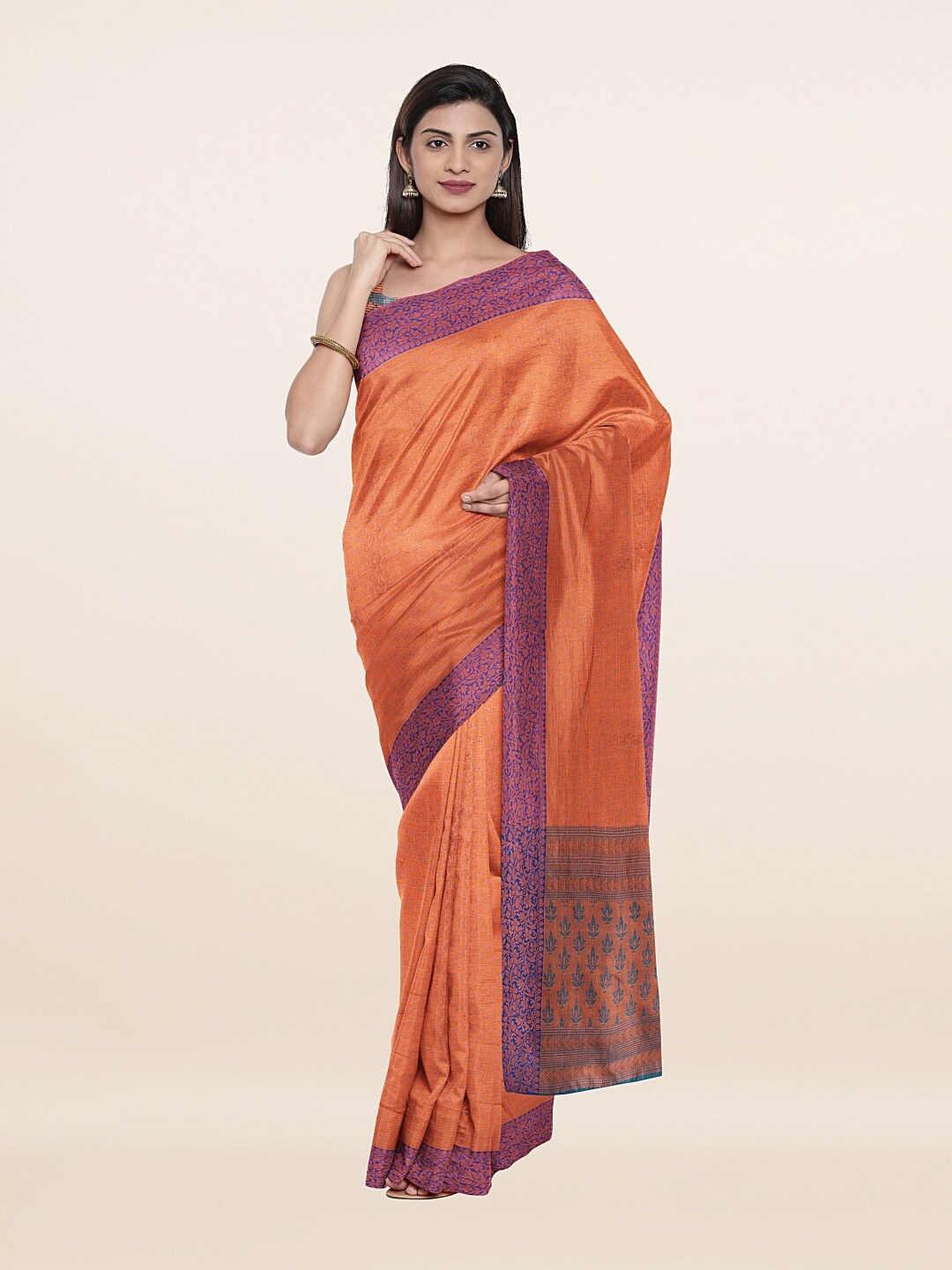 

Pothys Peach-Coloured & Purple Woven Design Zari Art Silk Saree