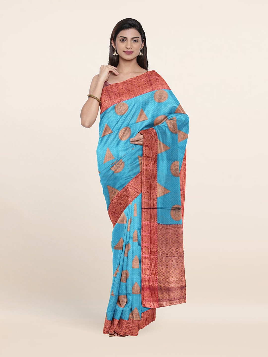 

Pothys Blue & Copper-Toned Saree