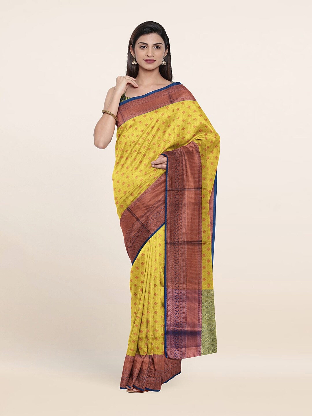 

Pothys Green & Purple Ethnic Motifs Saree