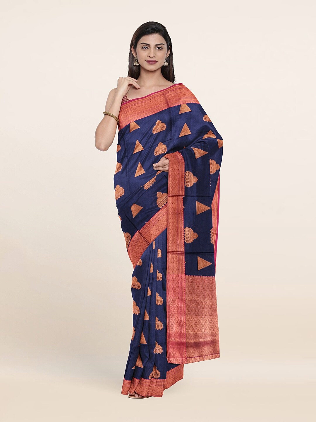 

Pothys Blue & Magenta Ethnic Motifs Zari Saree