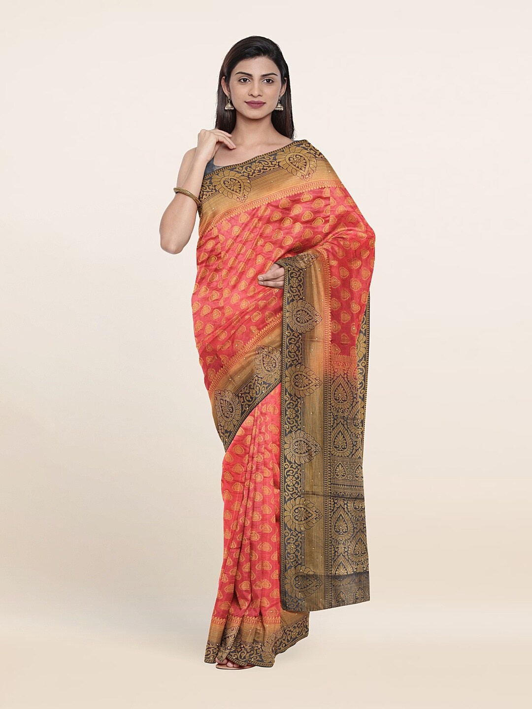 

Pothys Pink & Green Woven Design Art Silk Saree