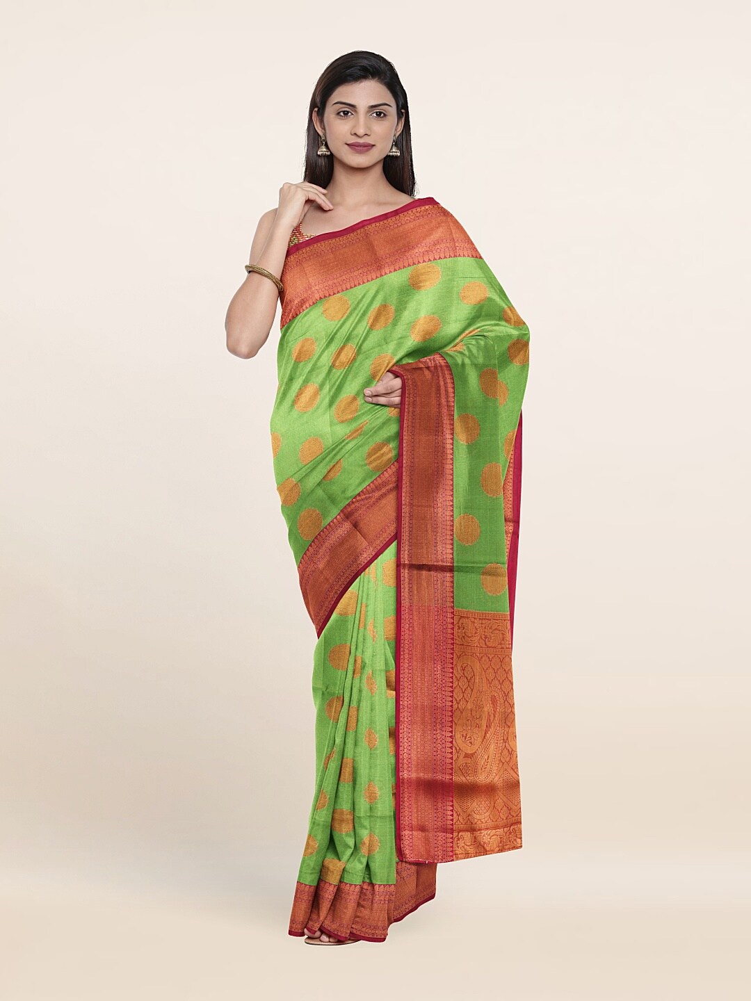 

Pothys Green & Orange Floral Saree