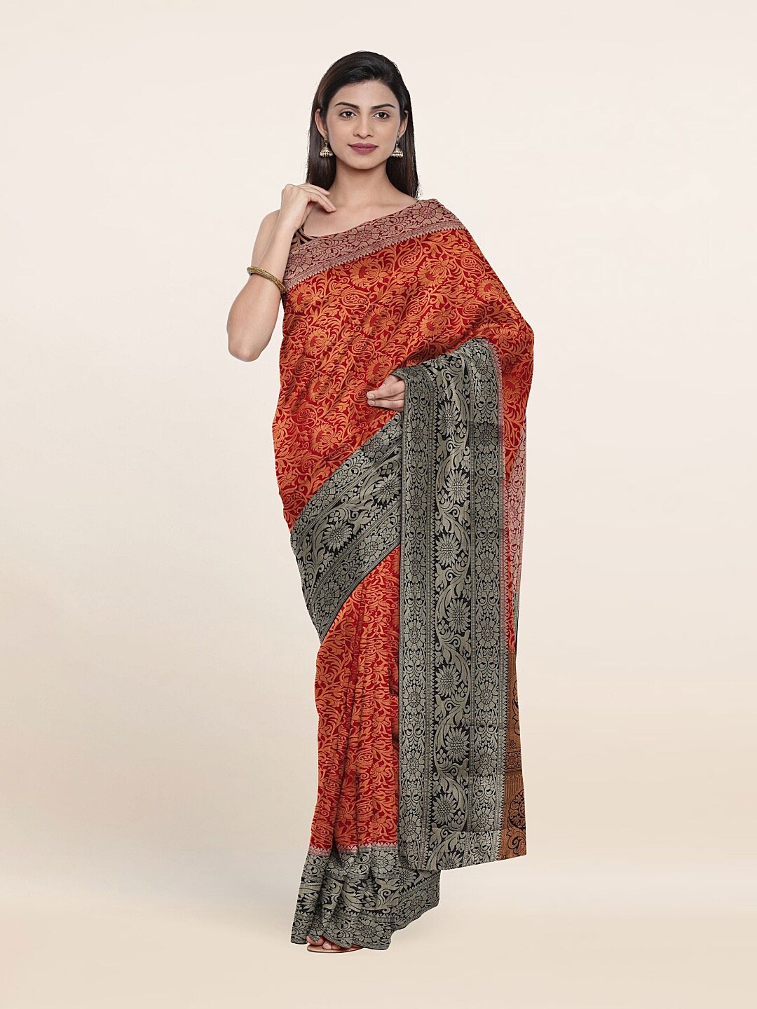 

Pothys Maroon & Golden Floral Zari Art Silk Banarasi Saree