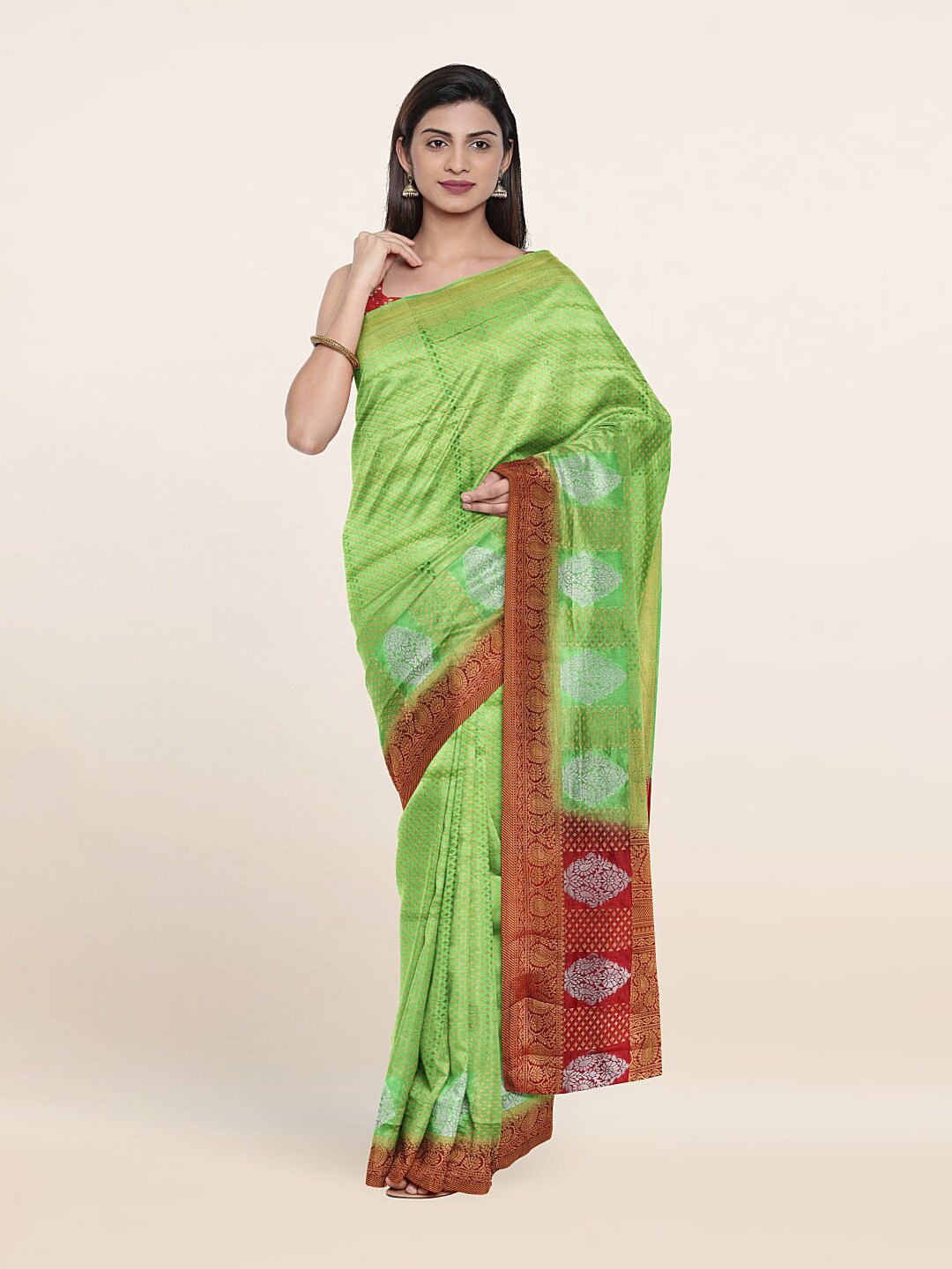 

Pothys Green & Red Woven Design Art Silk Saree