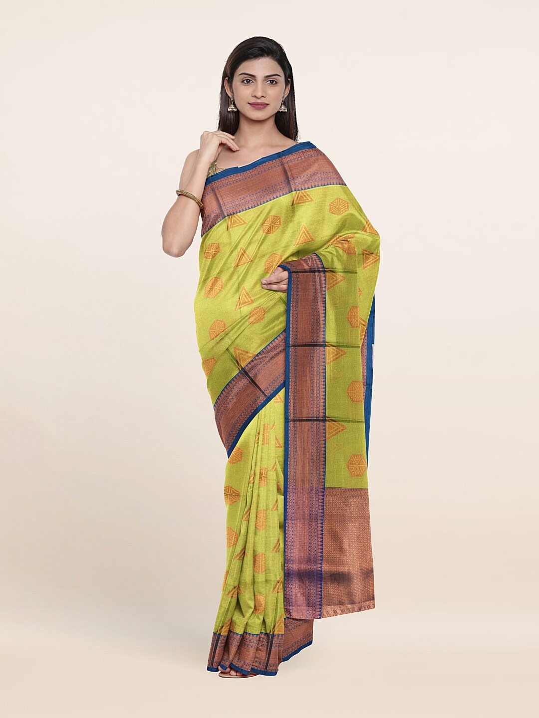 

Pothys Green & Brown Woven Design Cotton Blend Saree