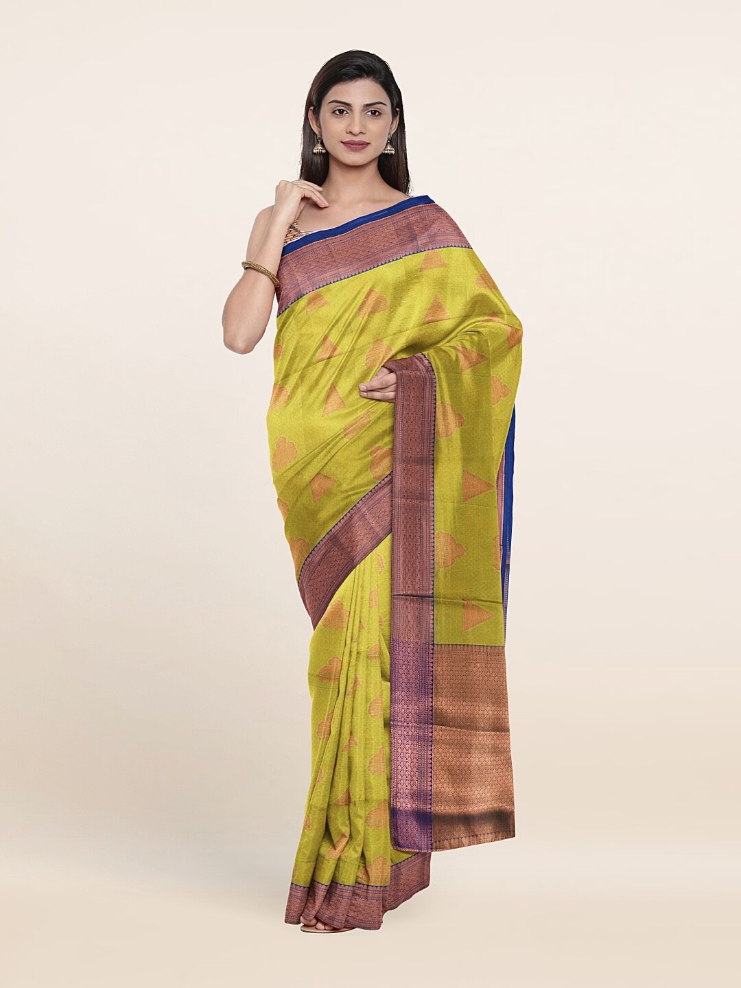 

Pothys Green & Gold-Toned Woven Design Saree