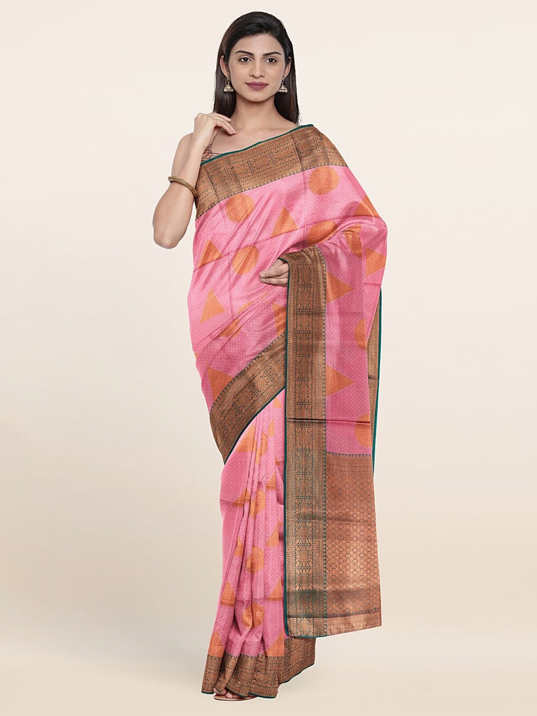 

Pothys Pink & Copper-Toned Woven Design Saree