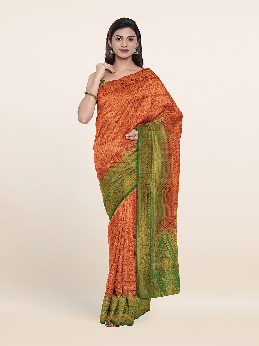 

Pothys Pink & Green Woven Design Art Silk Saree