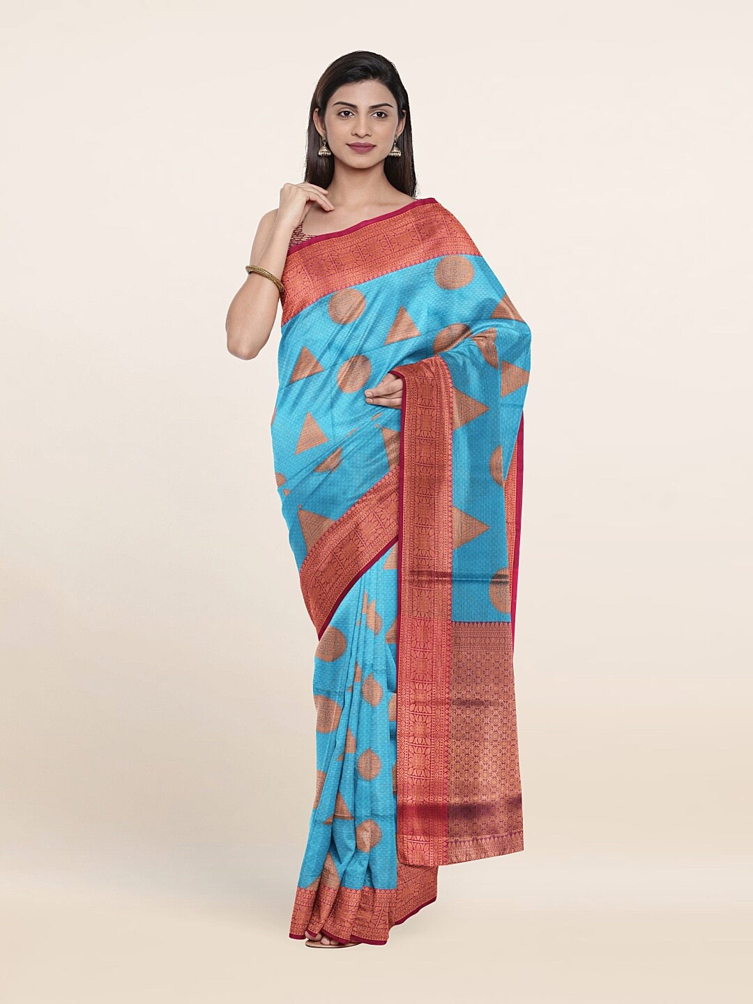 

Pothys Blue & Gold-Toned Floral Saree