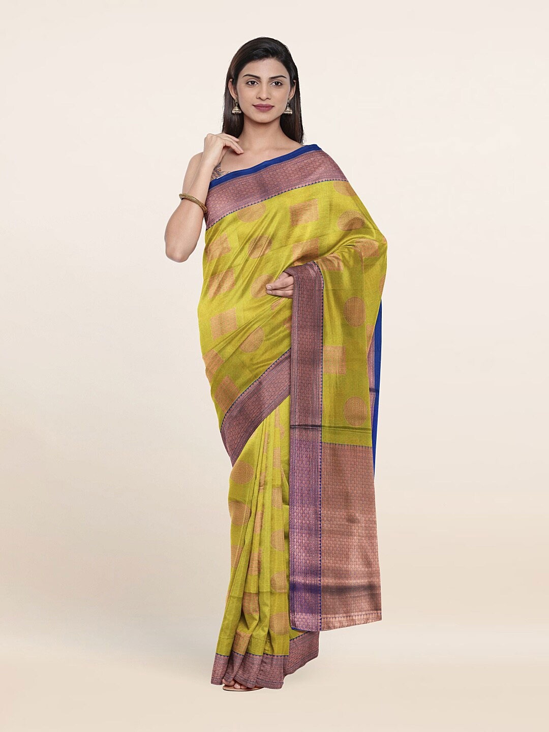 

Pothys Green & Purple Ethnic Motifs Saree