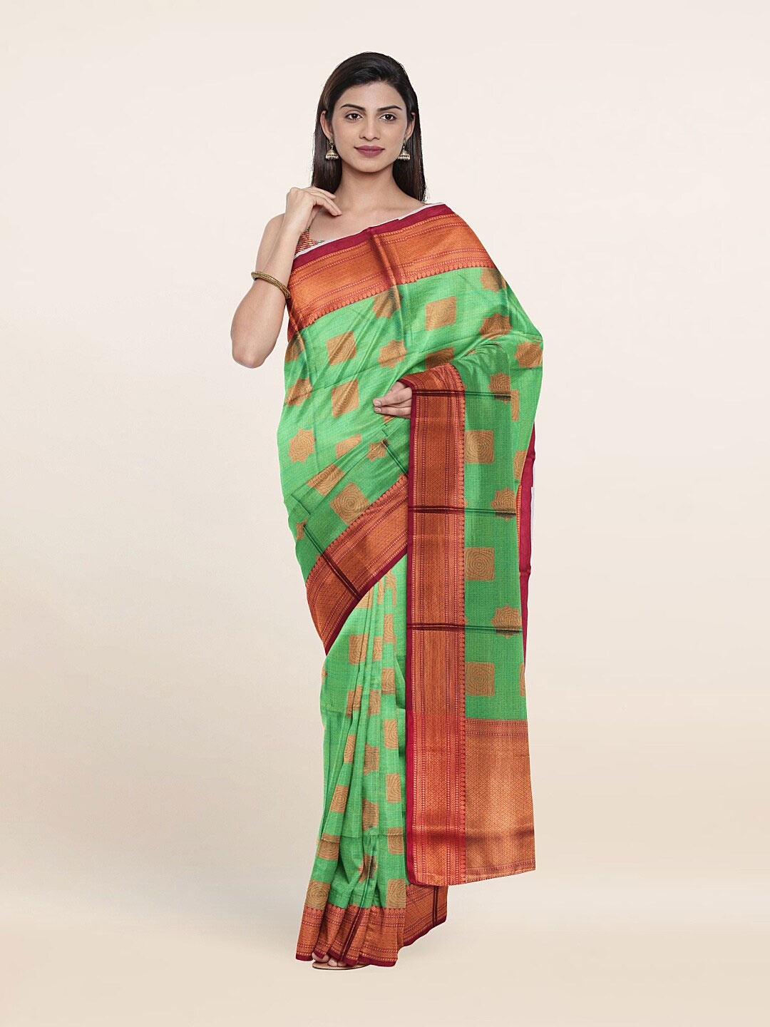 

Pothys Green & Copper Woven Design Saree