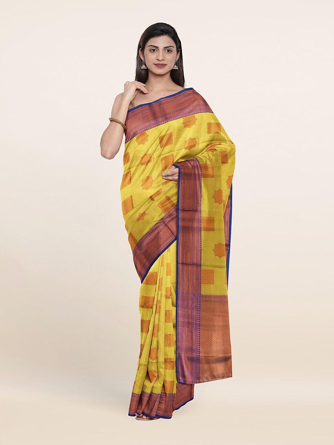 

Pothys Yellow & Gold-Toned Cotton Blend Saree