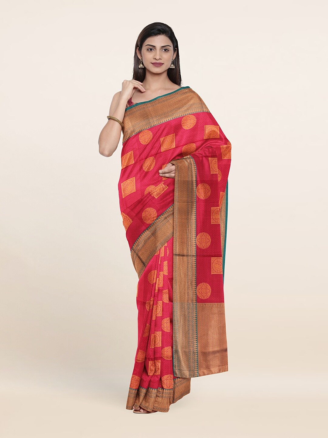 

Pothys Pink & Gold-Toned Woven Design Saree