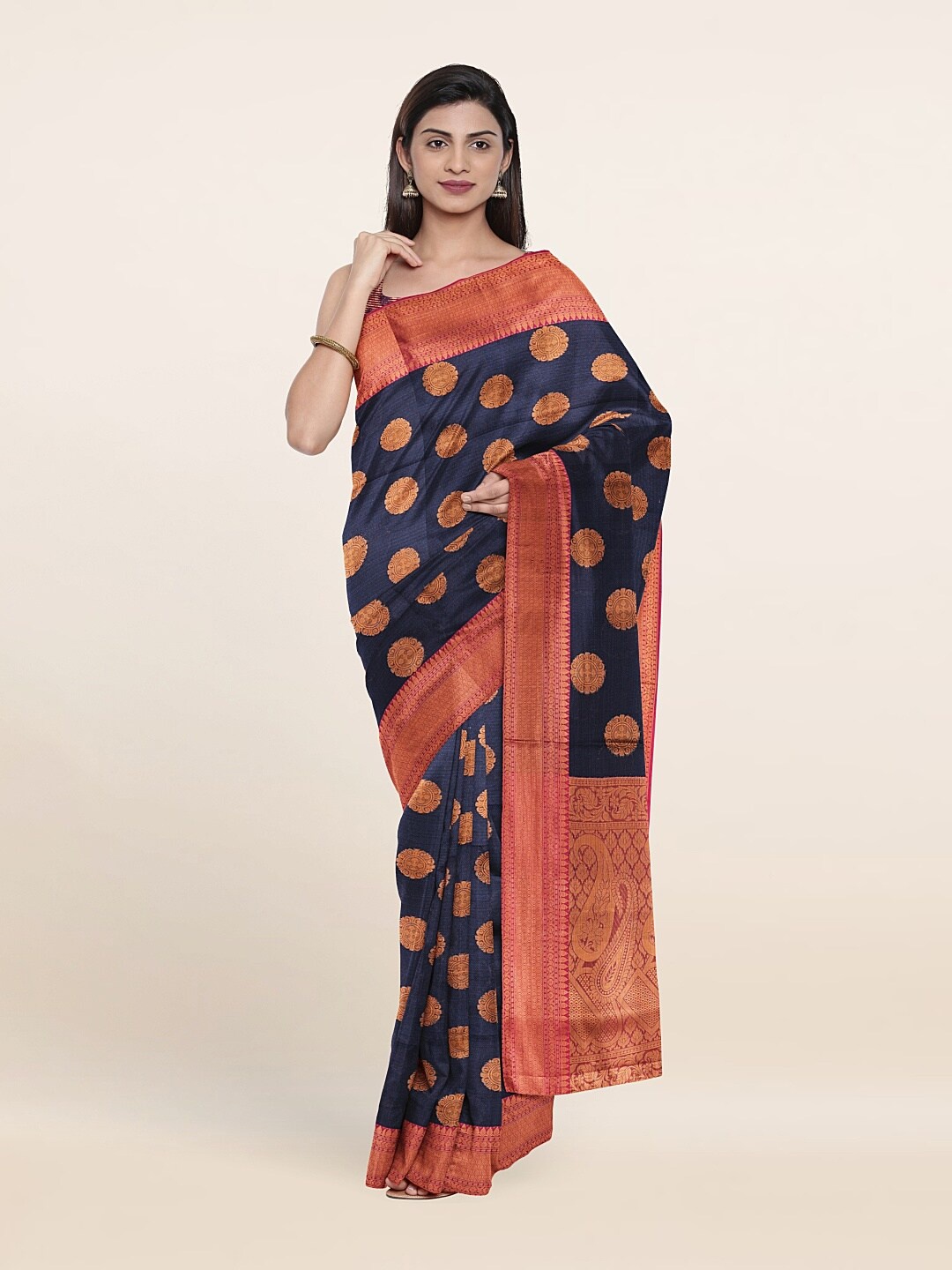 

Pothys Navy Blue & Gold-Toned Woven Design Saree
