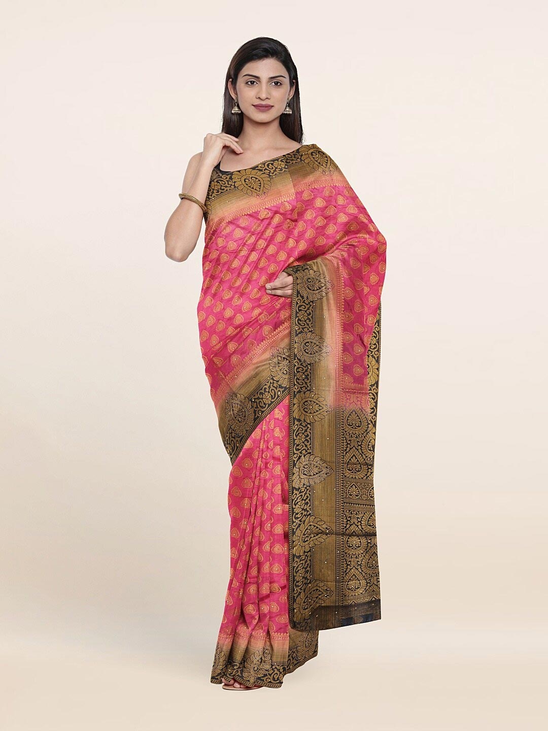 

Pothys Pink & Gold-toned Ethnic Motifs Zari Art Silk Saree