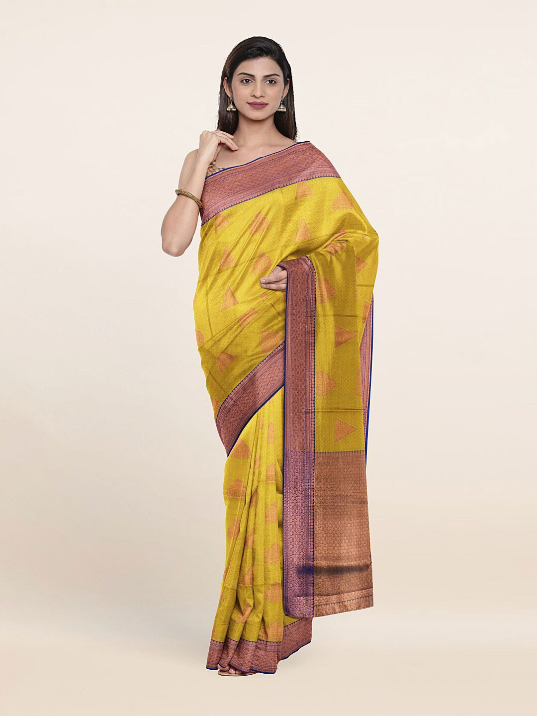 

Pothys Yellow & Golden Geometric Saree
