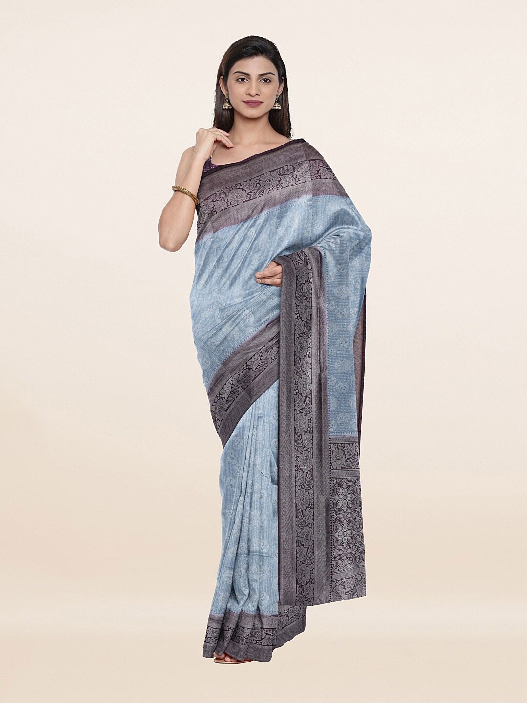 

Pothys Blue & Silver-Toned Woven Design Art Silk Saree