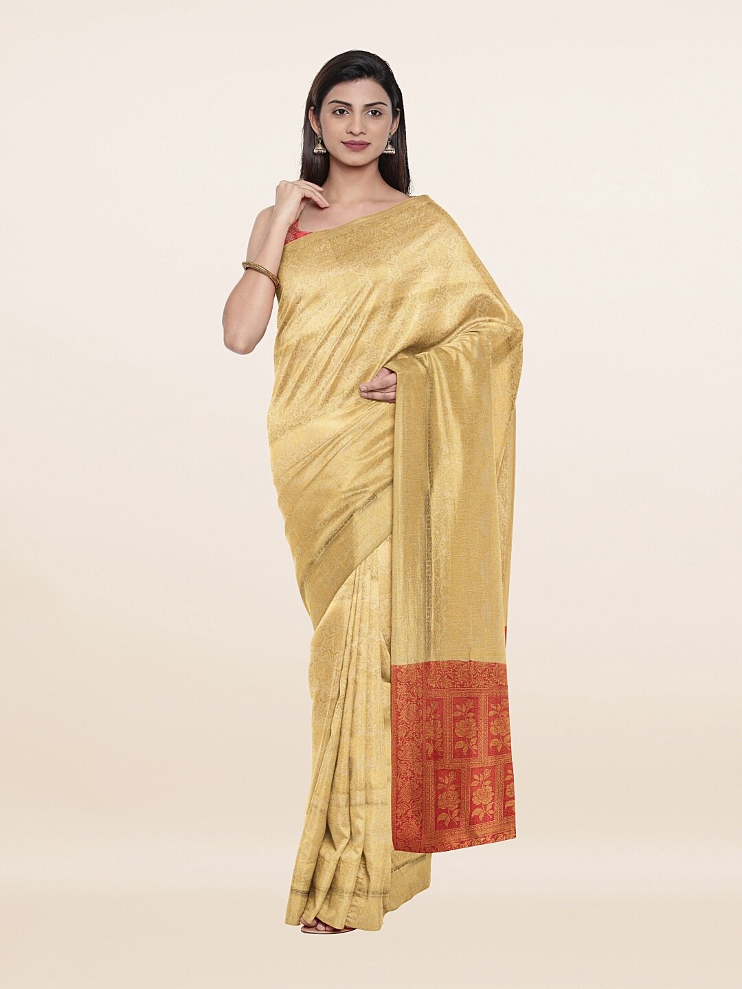 

Pothys Cream-Coloured & Red Woven Design Art Silk Saree