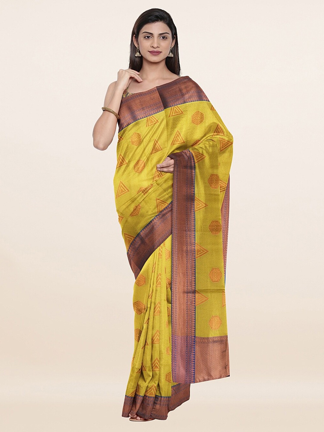 

Pothys Yellow & Blue Floral Saree