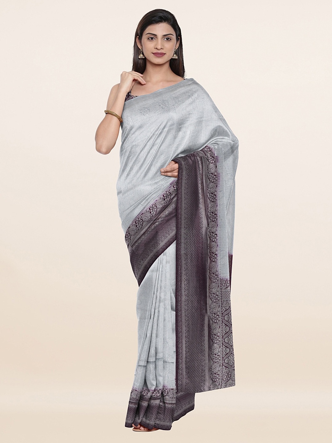 

Pothys Grey & Silver Floral Art Silk Saree