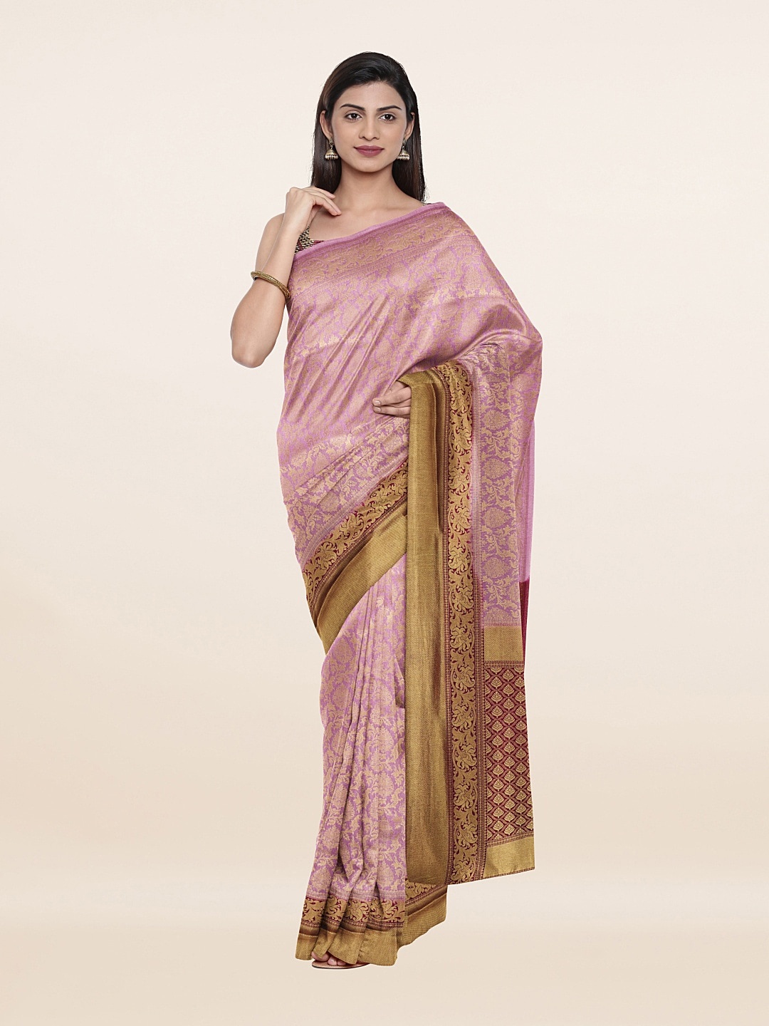 

Pothys Lavender & Gold-Toned Floral Art Silk Saree