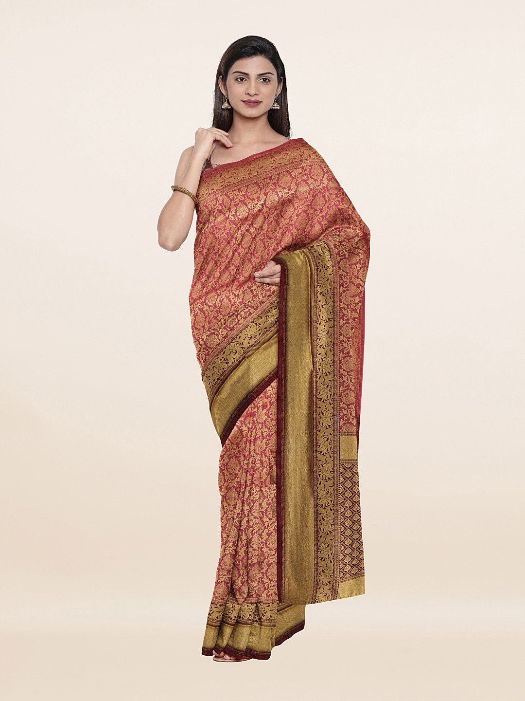 

Pothys Pink & Gold-Toned Ethnic Banarasi Art Silk Saree