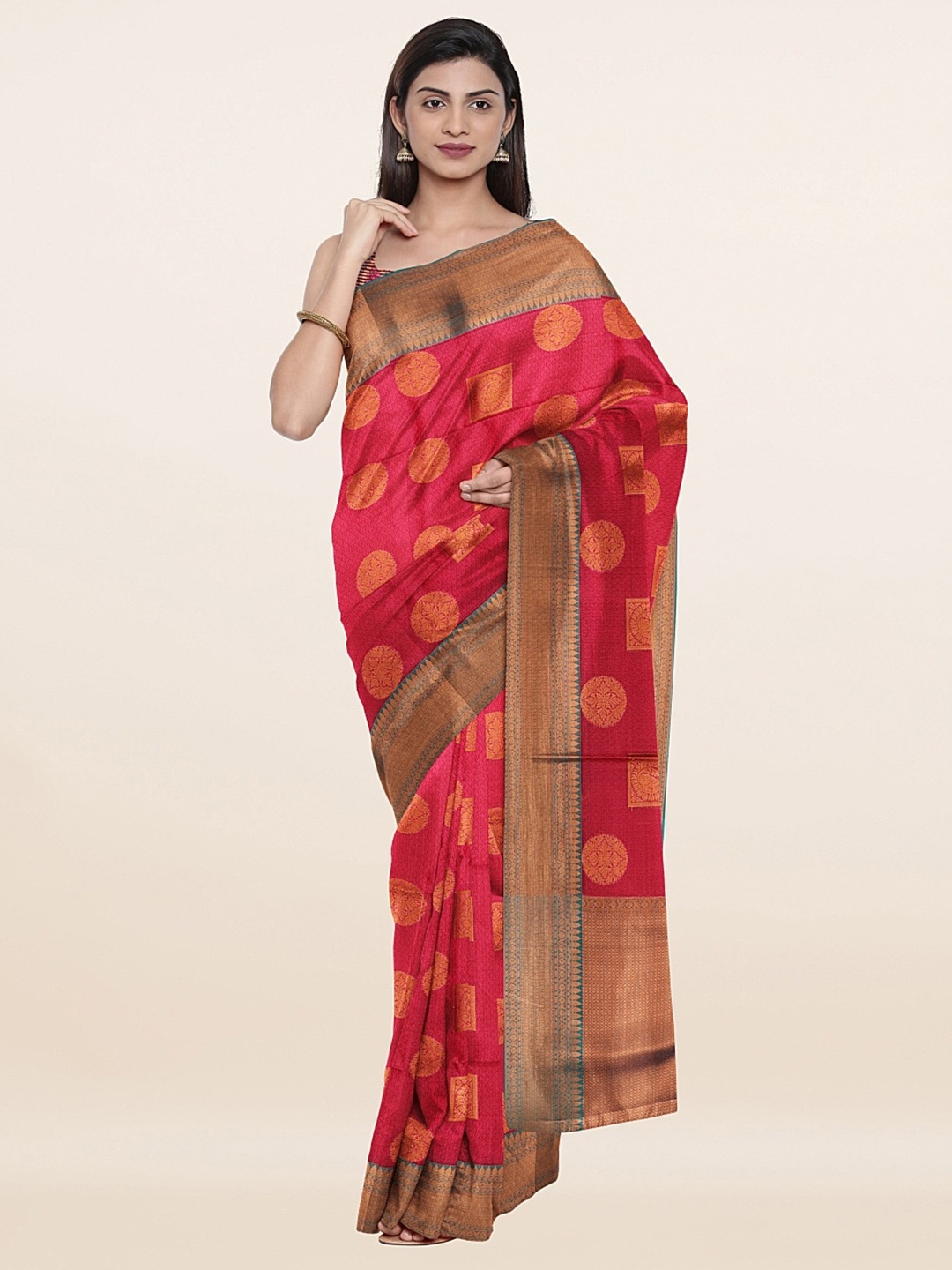 

Pothys Pink & Gold-Toned Floral Saree