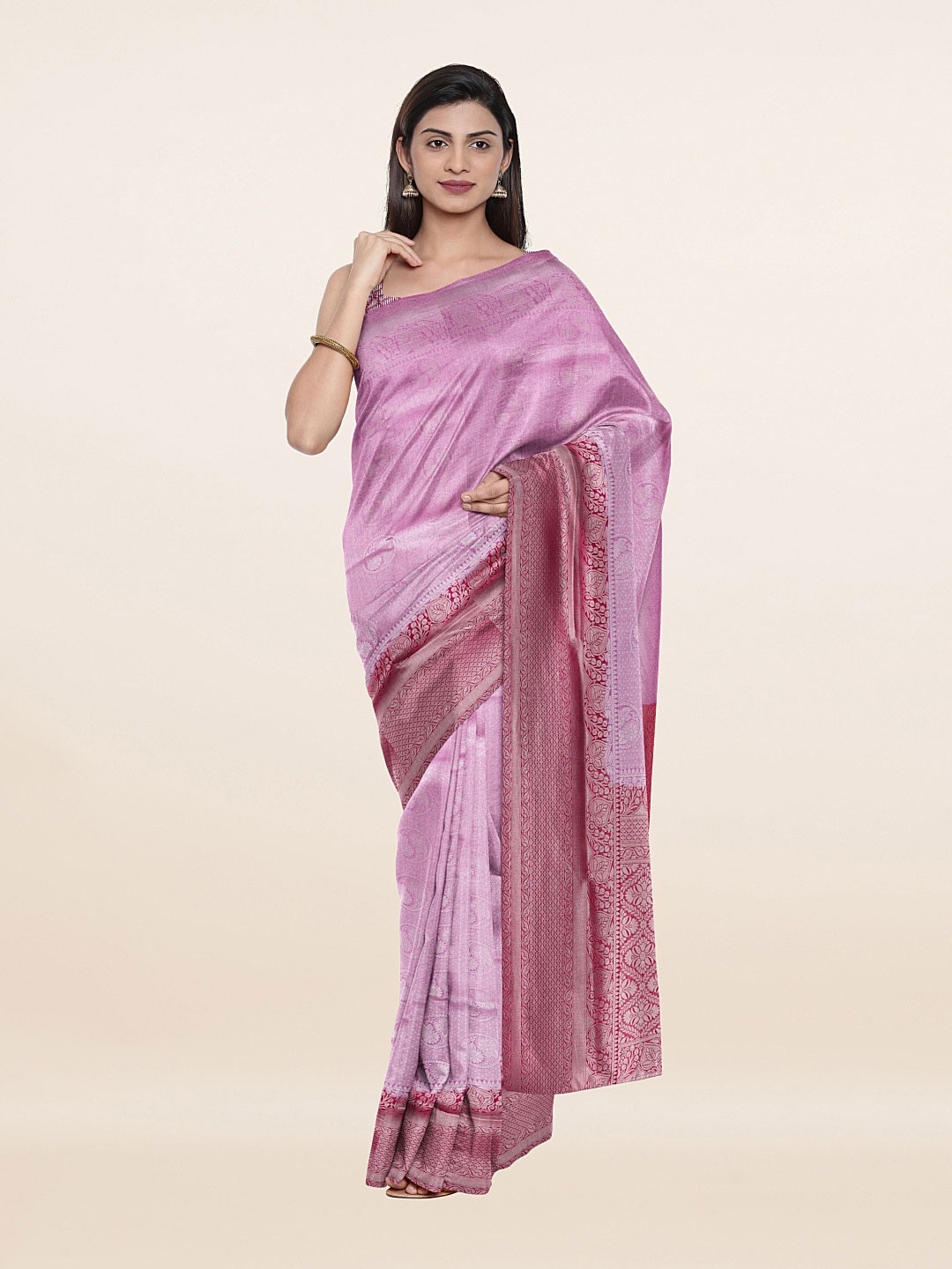 

Pothys Lavender & Silver-Toned Floral Art Silk Saree