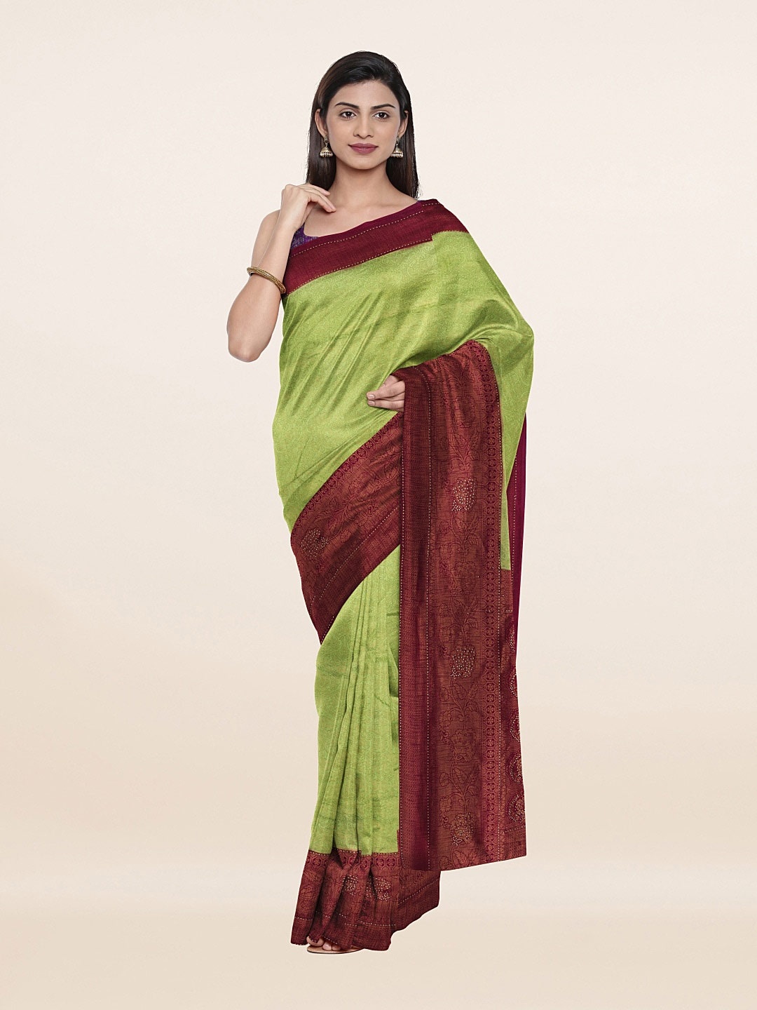 

Pothys Green & Purple Floral Art Silk Saree
