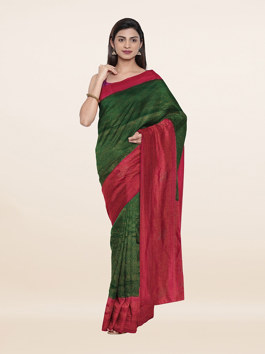 

Pothys Green & Red Floral Art Silk Saree