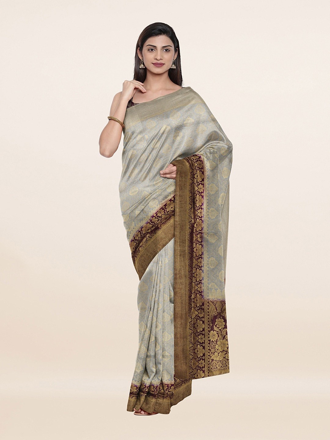 

Pothys Grey & Brown Woven Design Art Silk Saree