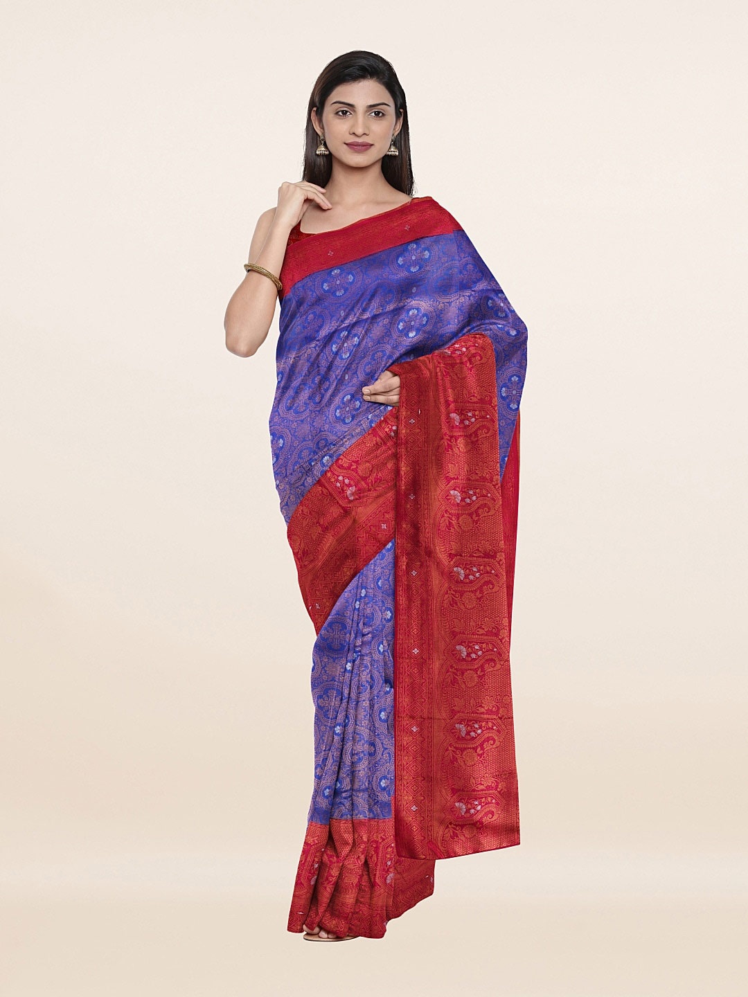 

Pothys Blue & Red Woven Design Art Silk Saree