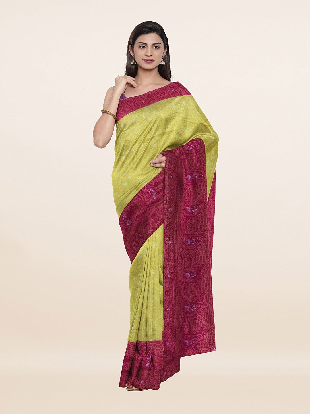 

Pothys Yellow & Maroon Woven Design Art Silk Saree