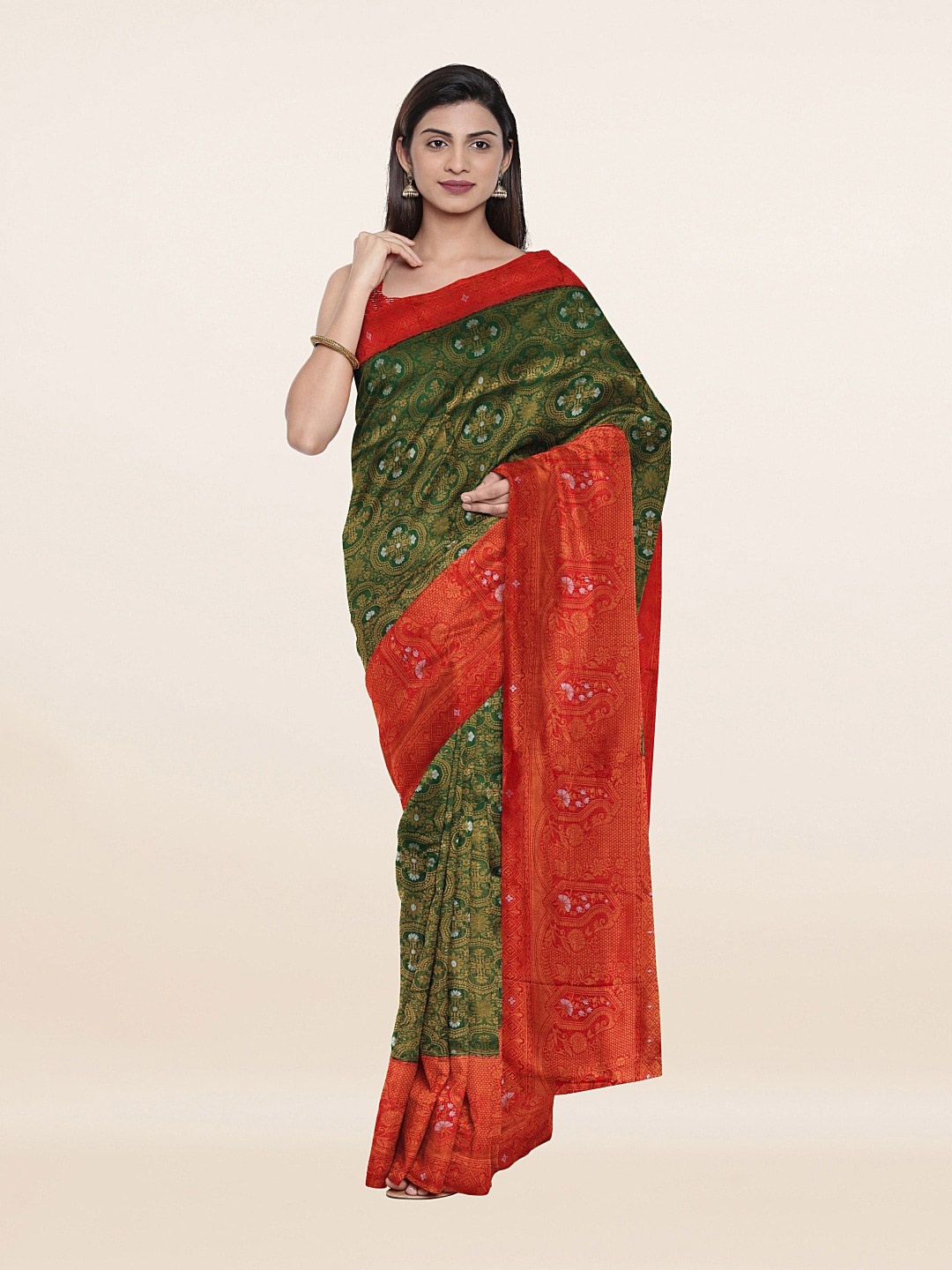 

Pothys Green & Red Woven Design Art Silk Saree