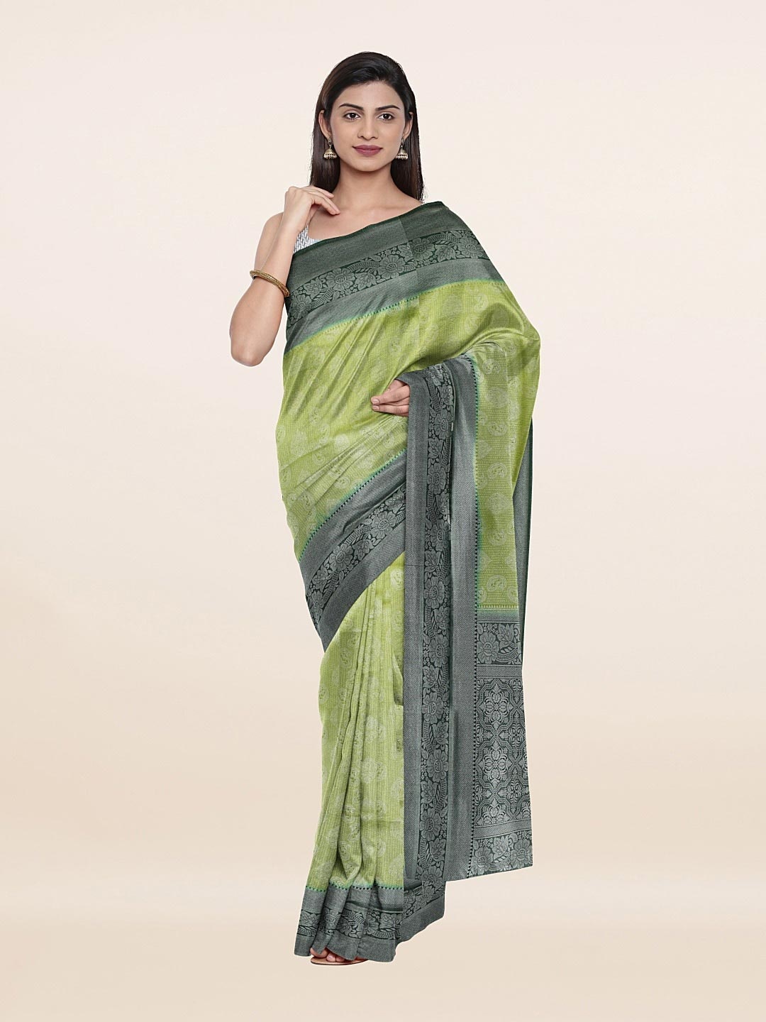 

Pothys Green & Silver-Toned Woven Design Art Silk Saree