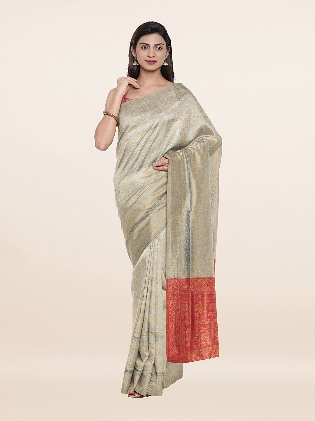 

Pothys Grey & Red Woven Design Art Silk Saree