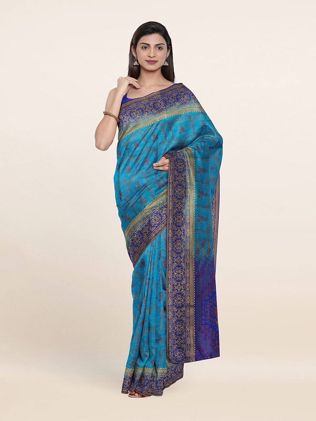 

Pothys Blue & Violet Woven Design Art Dupion Silk Saree
