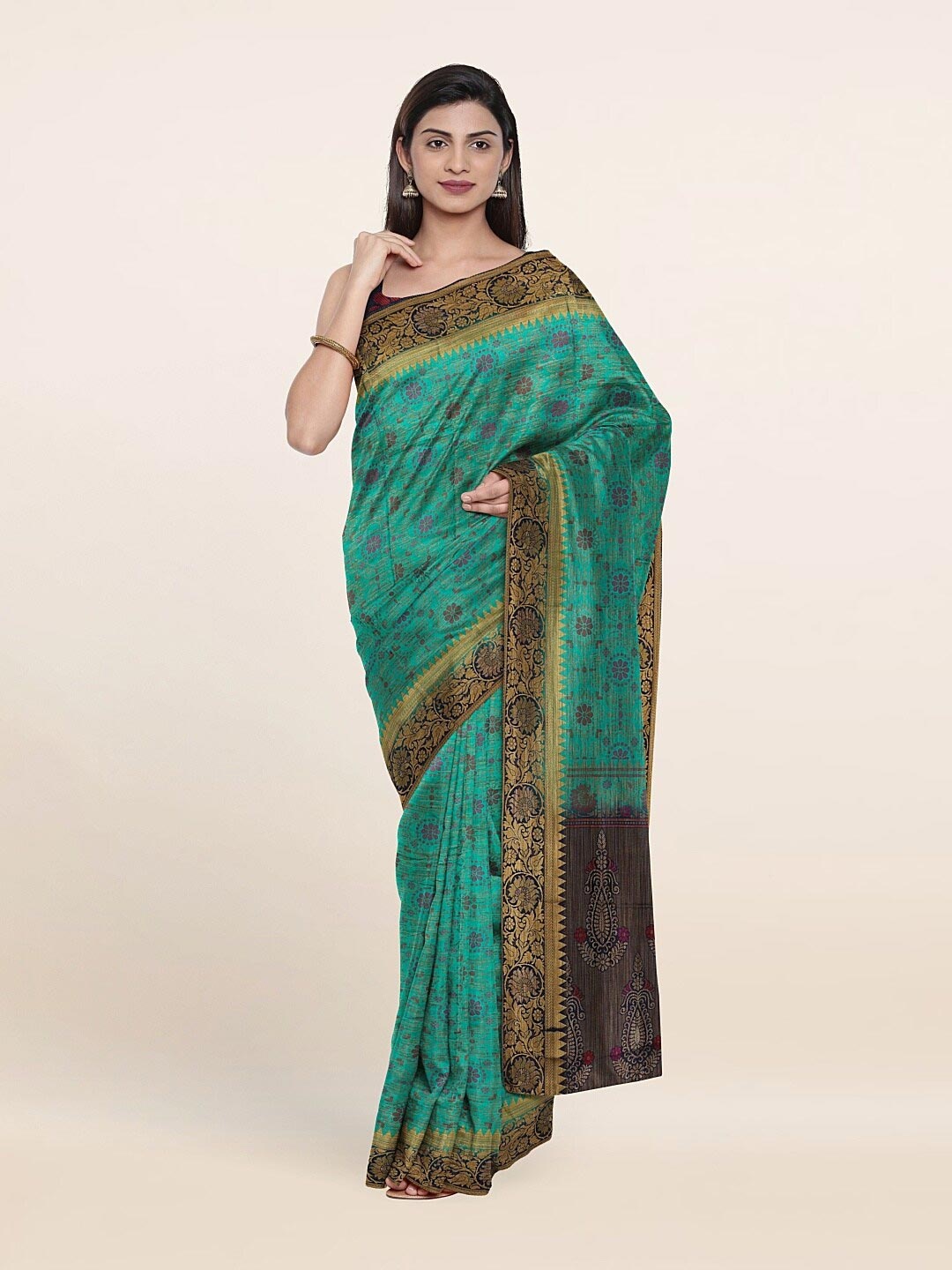

Pothys Sea Green & Black Woven Design Art Silk Saree
