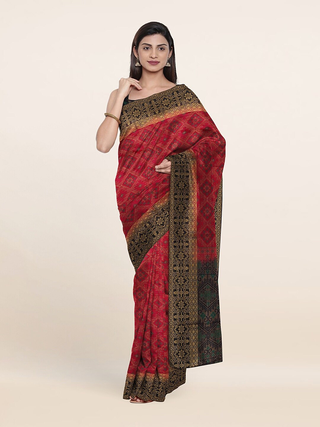 

Pothys Pink & Green Woven Design Art Silk Saree