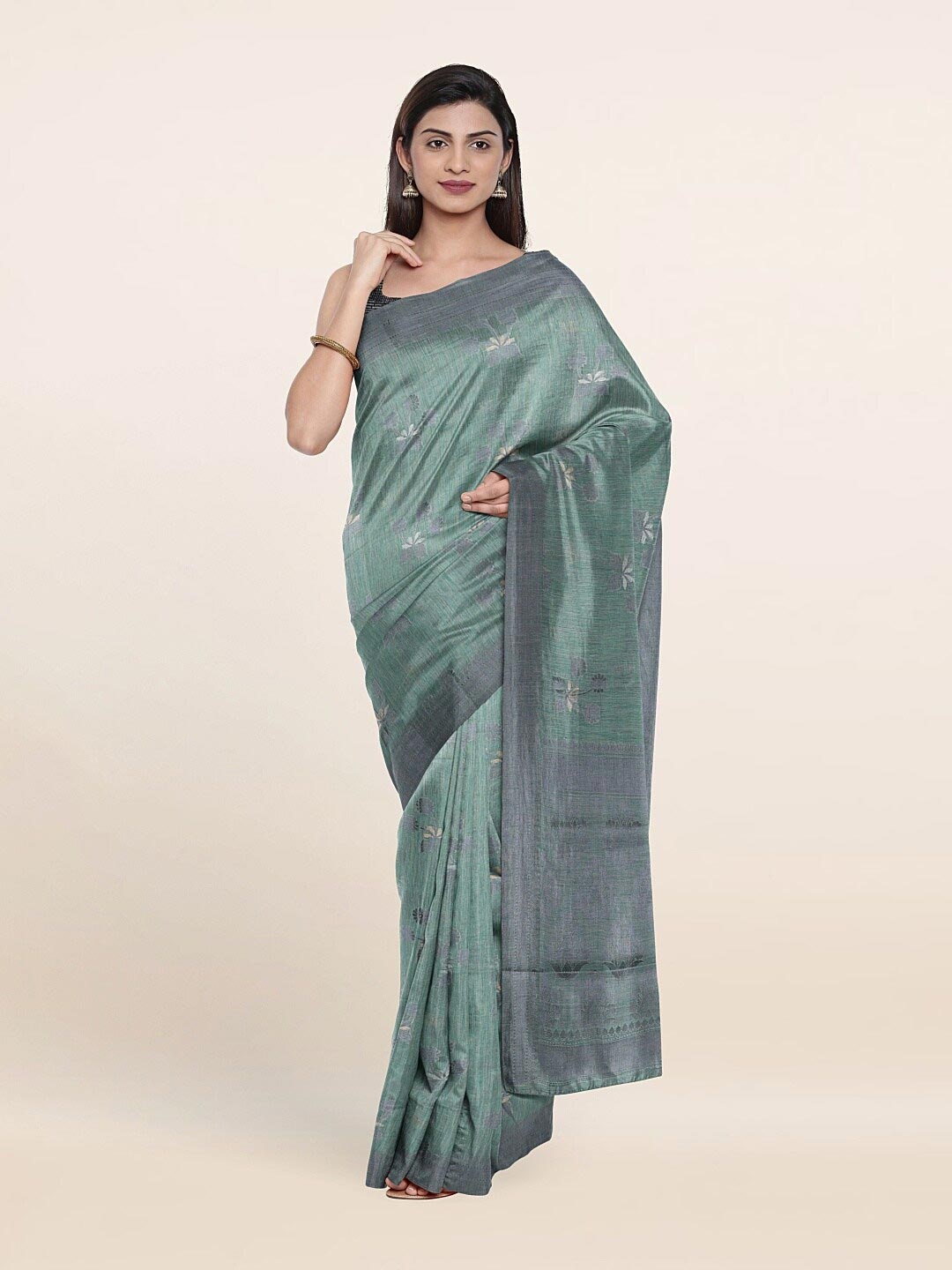 

Pothys Sea Green & Grey Woven Design Cotton Saree
