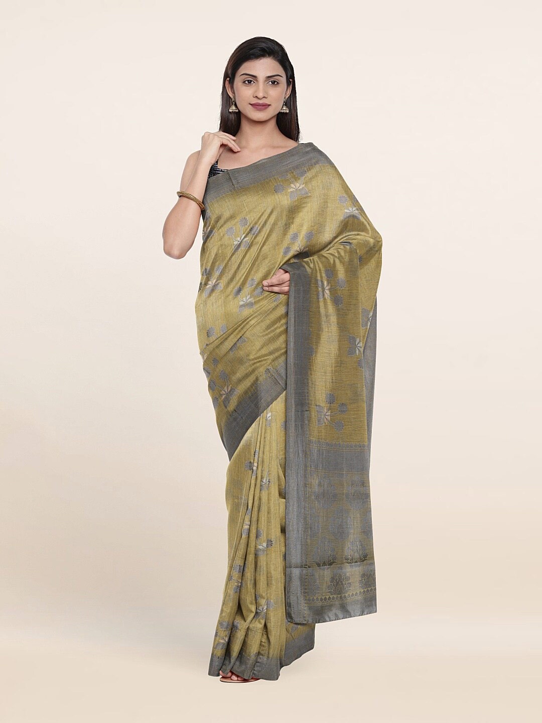 

Pothys Beige & Grey Woven Design Saree