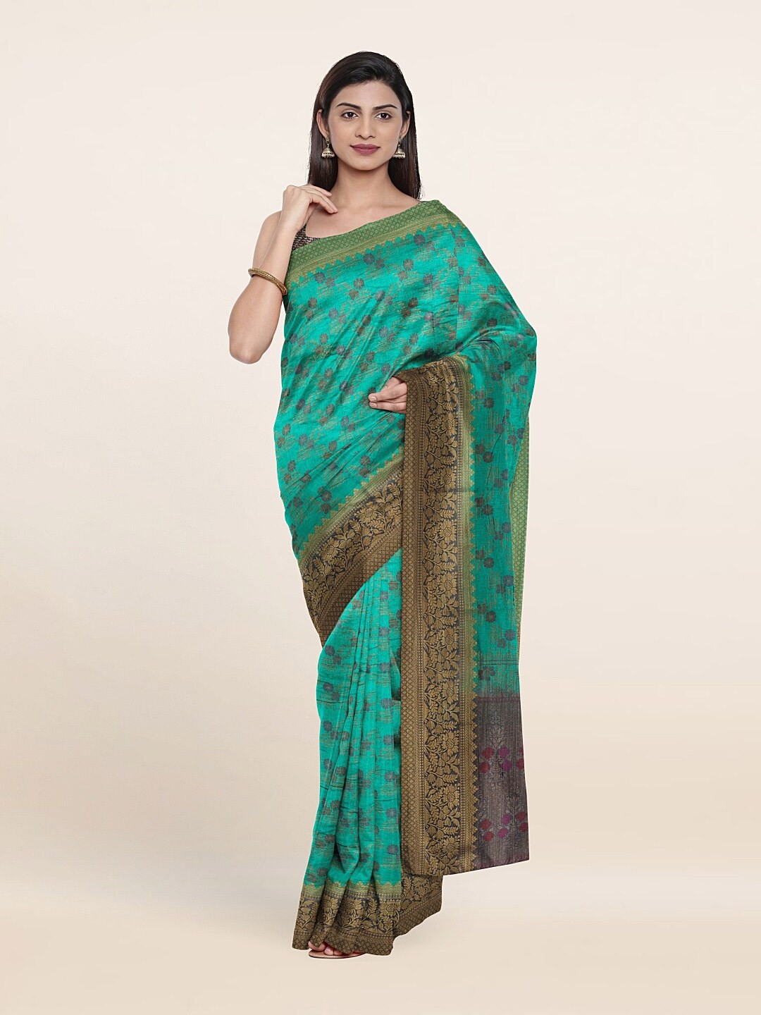 

Pothys Sea Green & Grey Woven Design Art Silk Saree