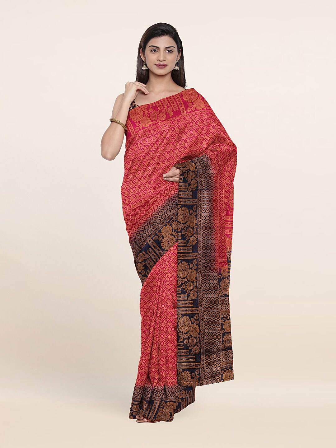 

Pothys Pink & Black Woven Design Banarasi Art Silk Saree