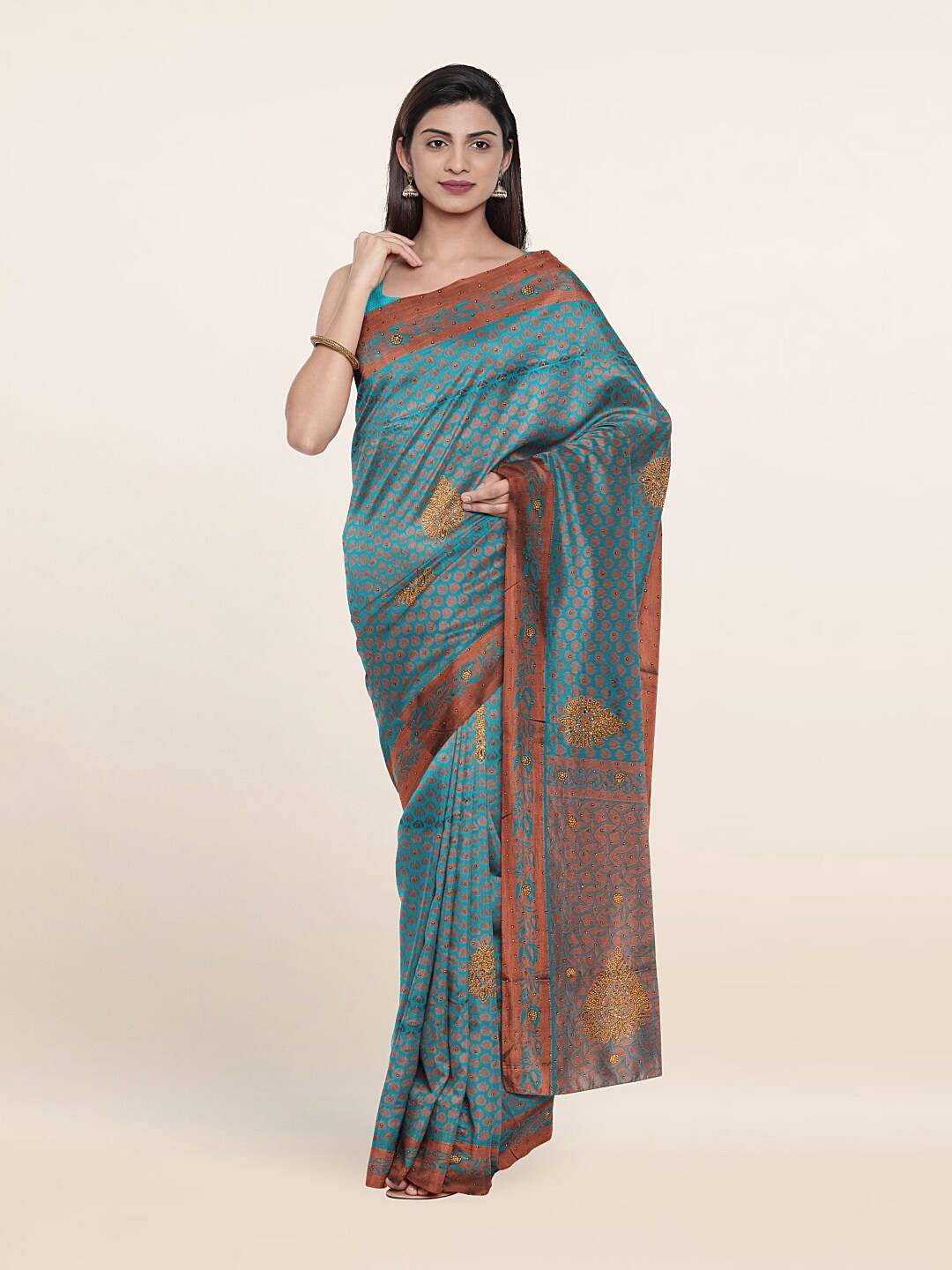 

Pothys Blue & Copper-Toned Woven Design Pure Silk Saree