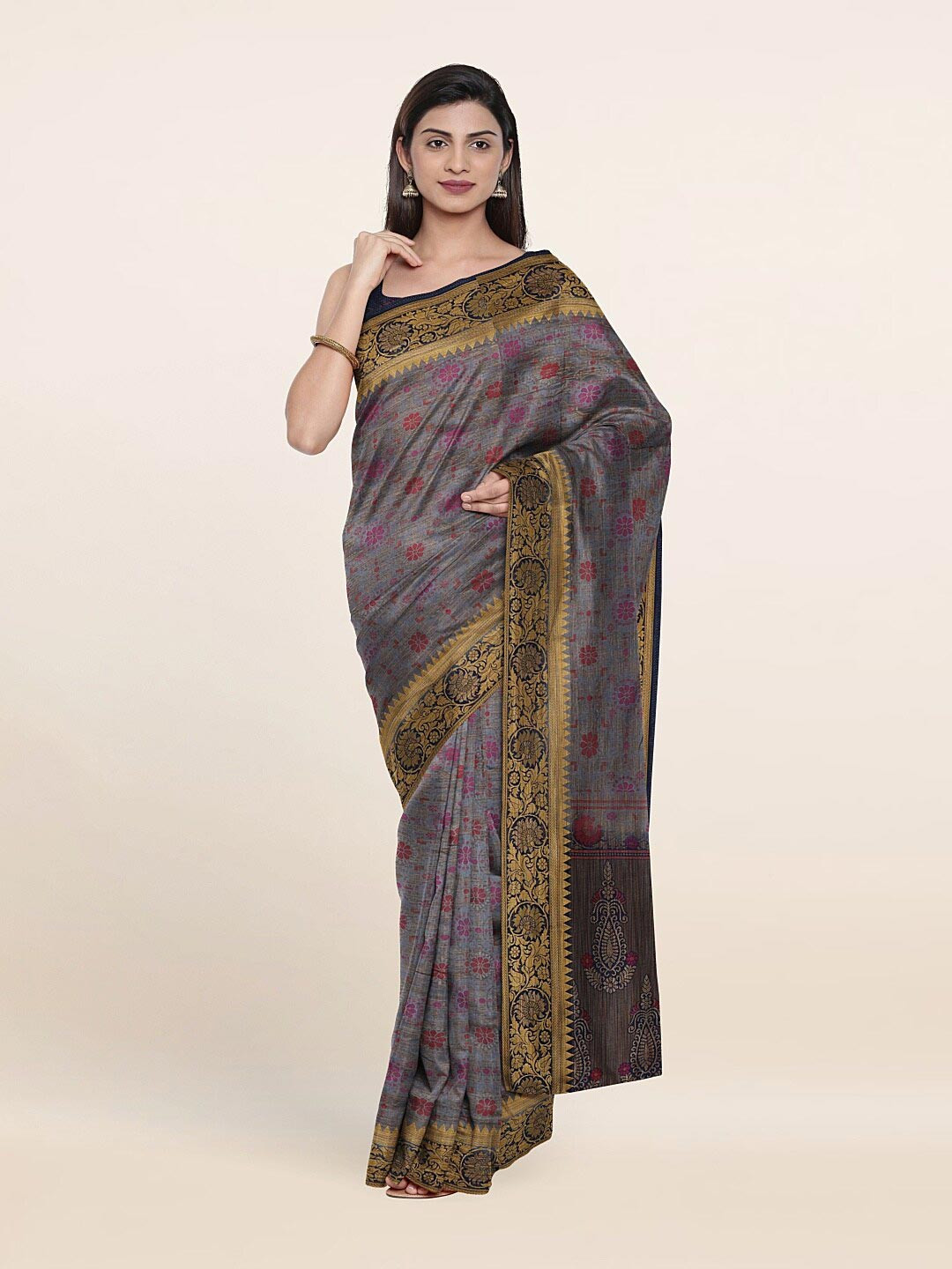 

Pothys Grey & Pink Woven Design Art Silk Saree