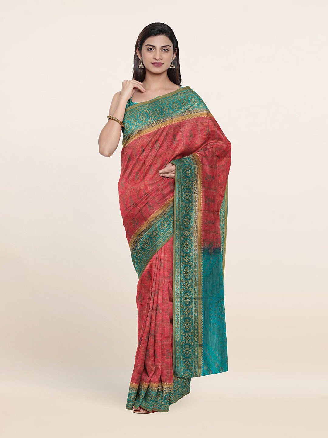 

Pothys Pink & Green Woven Design Art Silk Saree
