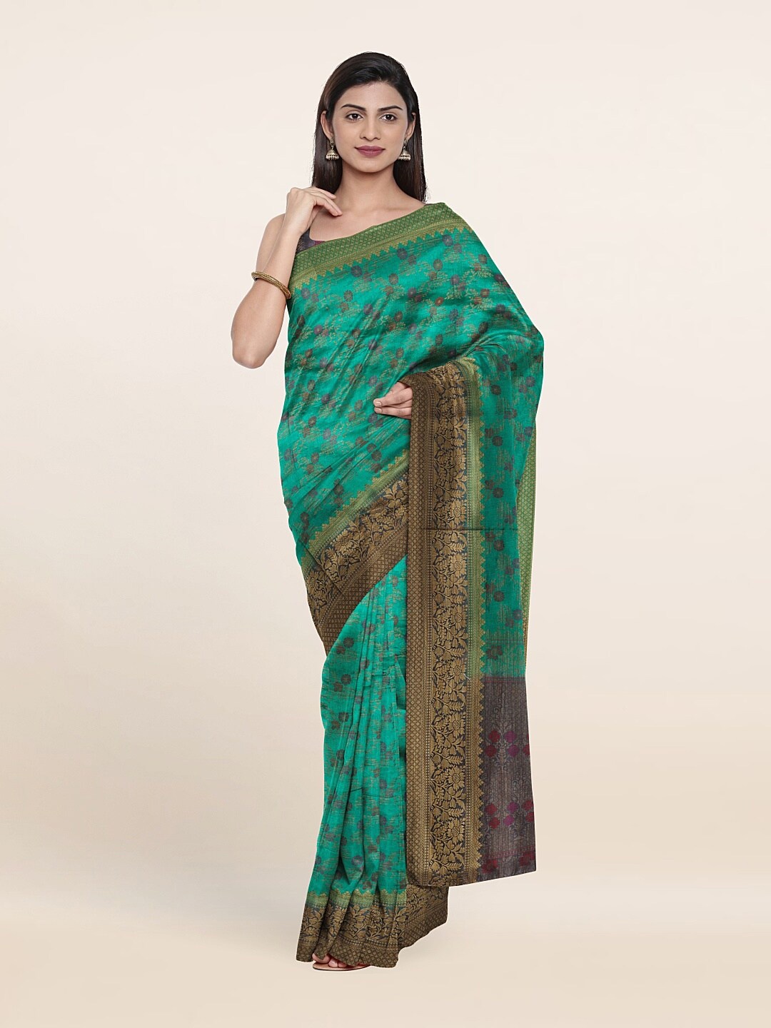 

Pothys Green & Pink Woven Design Art Silk Saree