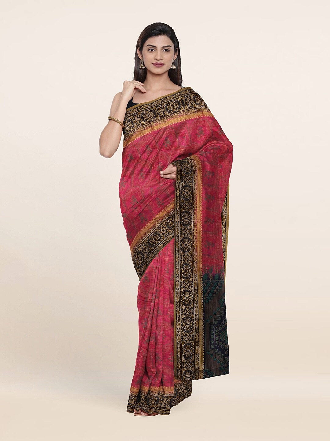 

Pothys Pink & Gold-Toned Woven Design Art Silk Saree