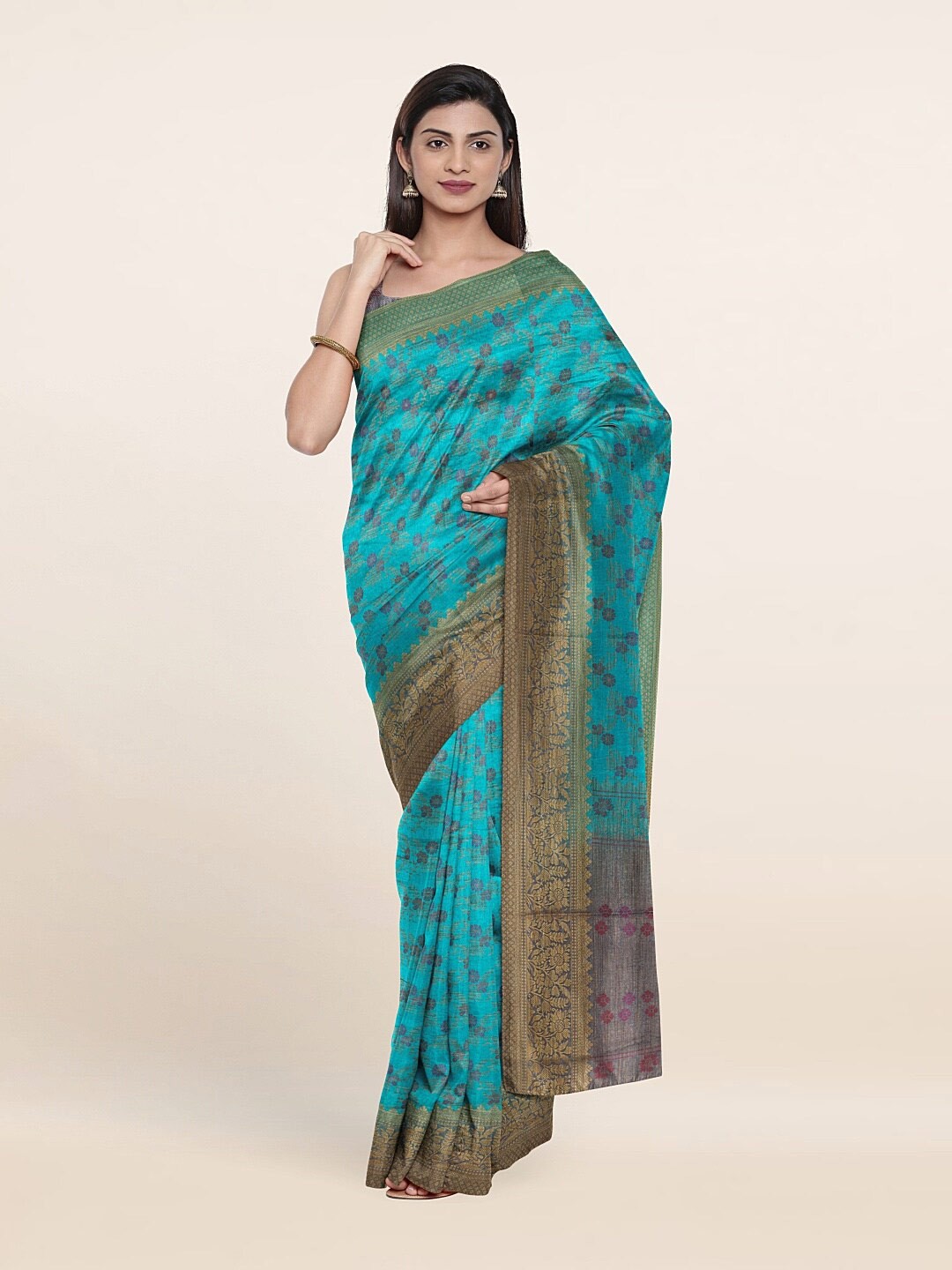 

Pothys Blue Woven Design Art Dupion Silk Saree